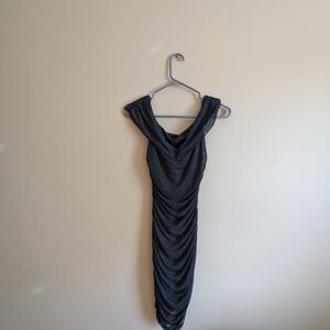 Guess Black Mini Polka Dot One-Shoulder Ruched Dress